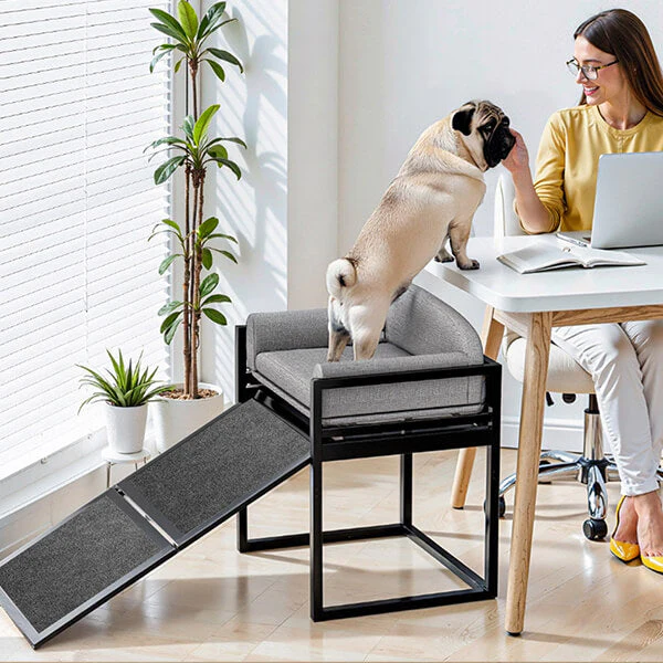 Elevated Pet Sofa Bed with Stairs Ramp for Bedside Lounge or Dog Window Perch - Image 12