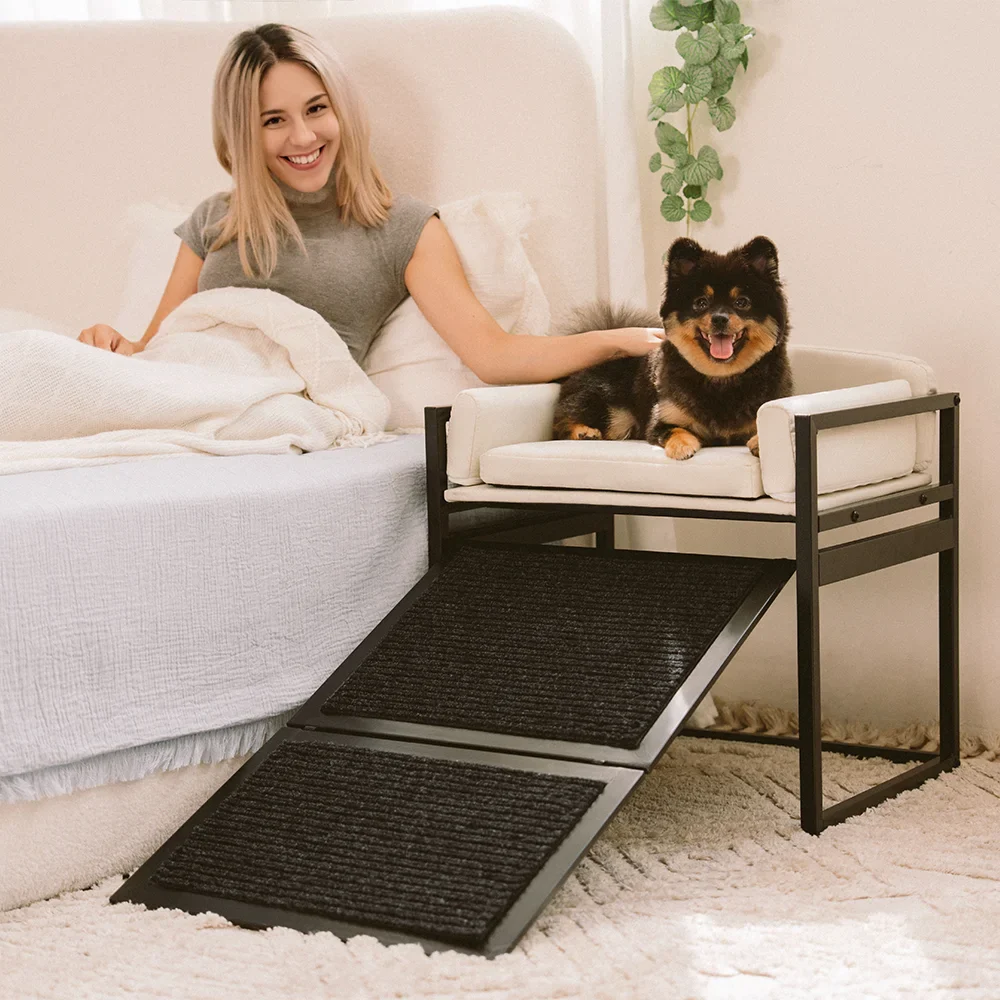 Elevated Pet Sofa Bed with Stairs Ramp for Bedside Lounge or Dog Window Perch - Image 13