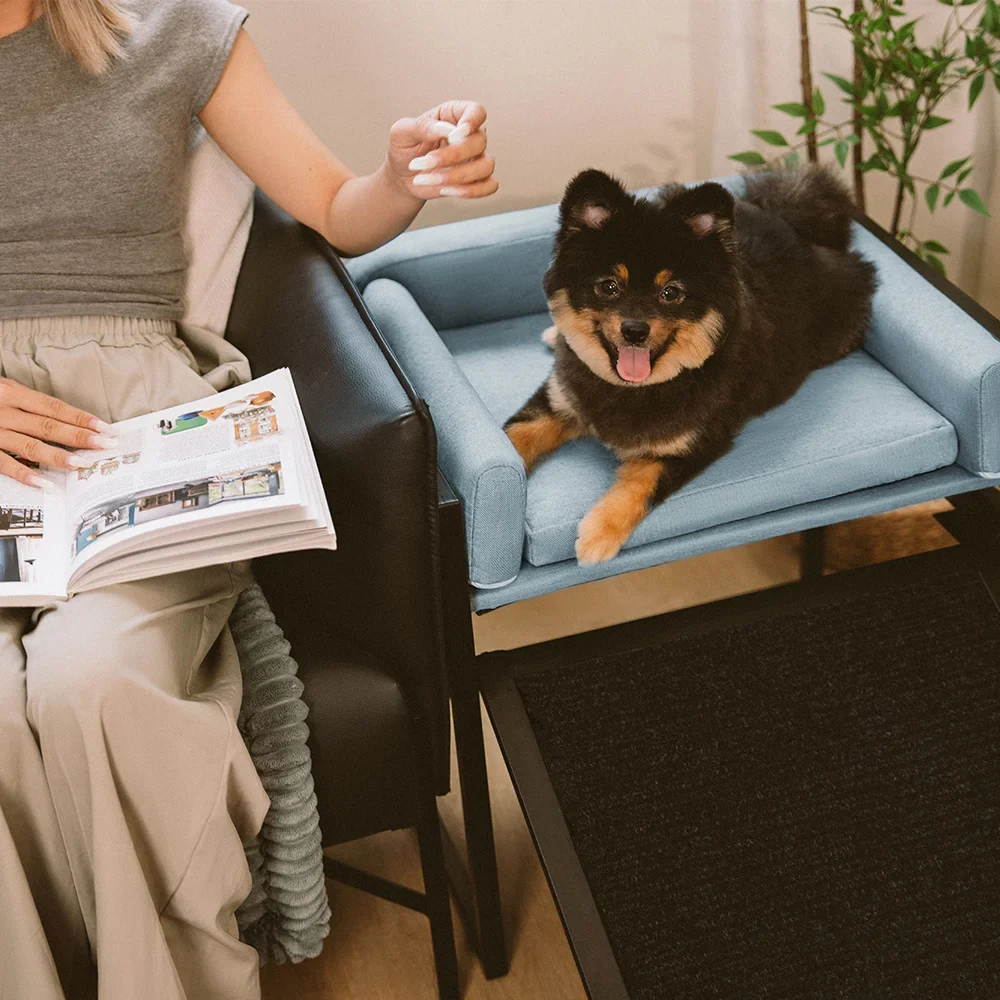 Elevated Pet Sofa Bed with Stairs Ramp for Bedside Lounge or Dog Window Perch - Image 16