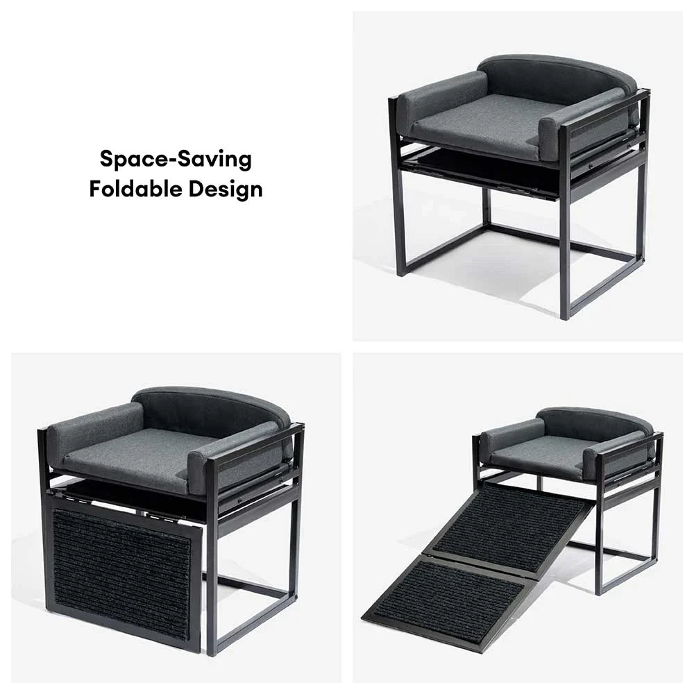Elevated Pet Sofa Bed with Stairs Ramp for Bedside Lounge or Dog Window Perch - Image 3