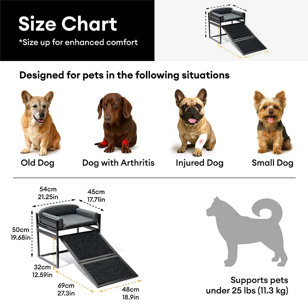 Elevated Pet Sofa Bed with Stairs Ramp for Bedside Lounge or Dog Window Perch - Image 9
