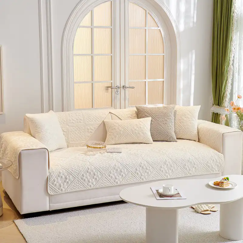 Embossed Geometric Pattern Soft Plush Quilted Non-Slip Couch Cover - Image 9