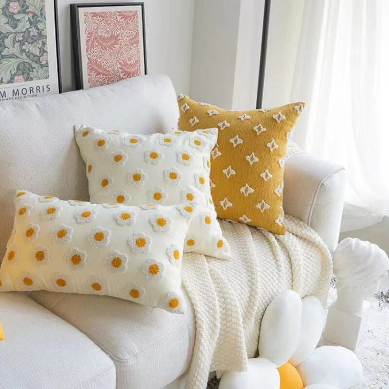 Embroidered Daisy Pillow Sofa Pillow - Image 2