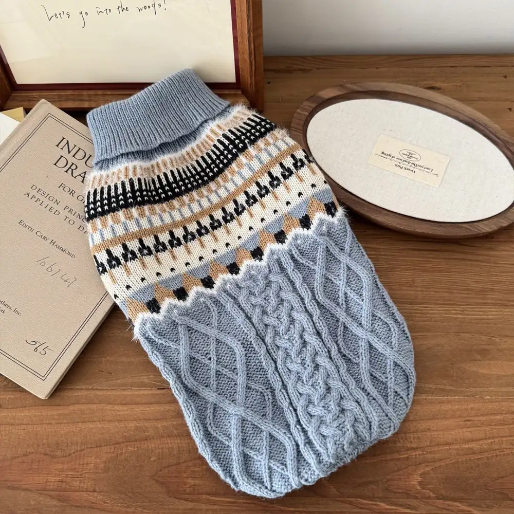 Fair Isle Pattern Knitted Linen Dog Jumper with Classic Collar - Image 13