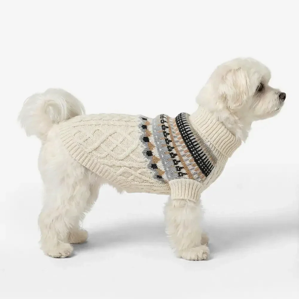 Fair Isle Pattern Knitted Linen Dog Jumper with Classic Collar - Image 2