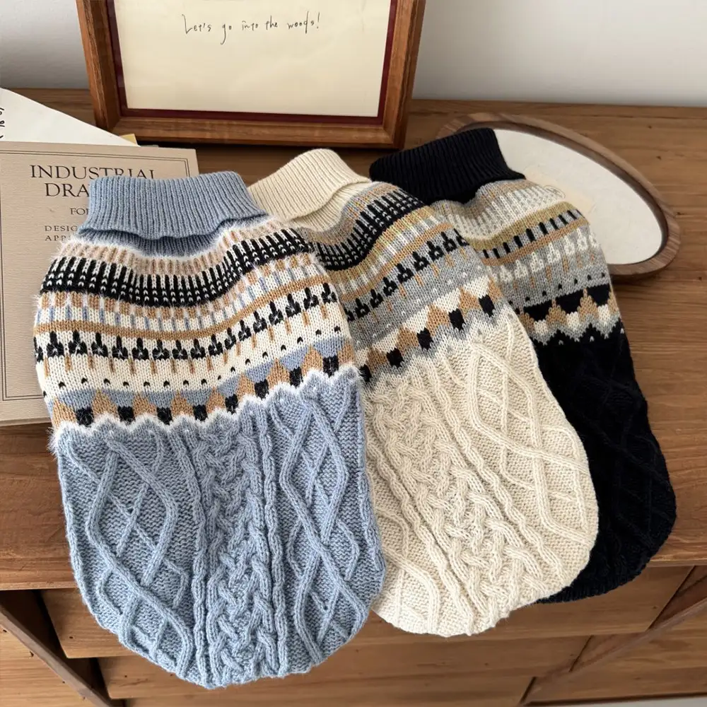 Fair Isle Pattern Knitted Linen Dog Jumper with Classic Collar - Image 4