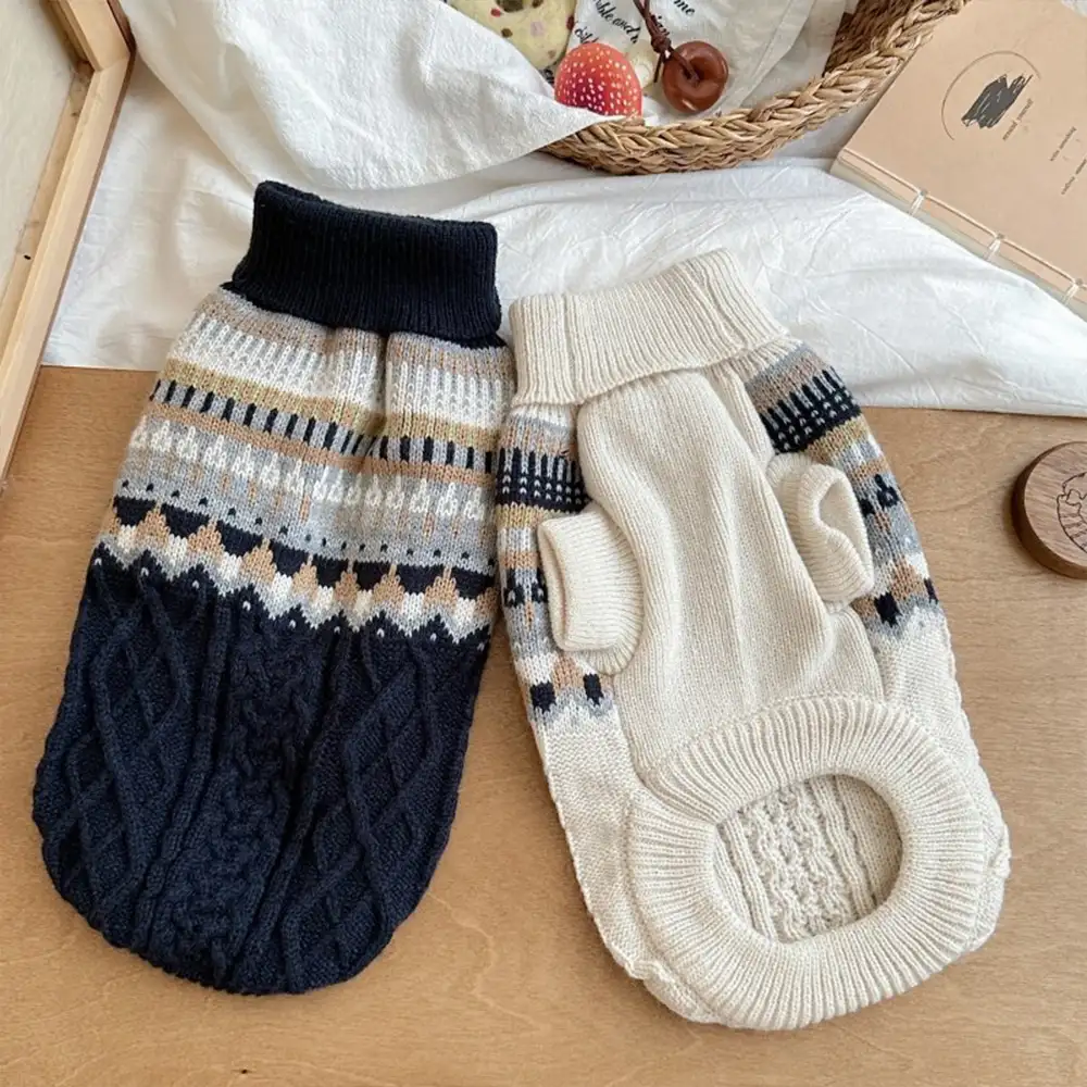 Fair Isle Pattern Knitted Linen Dog Jumper with Classic Collar - Image 6