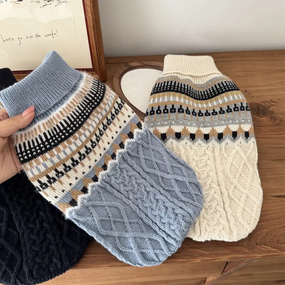 Fair Isle Pattern Knitted Linen Dog Jumper with Classic Collar - Image 7