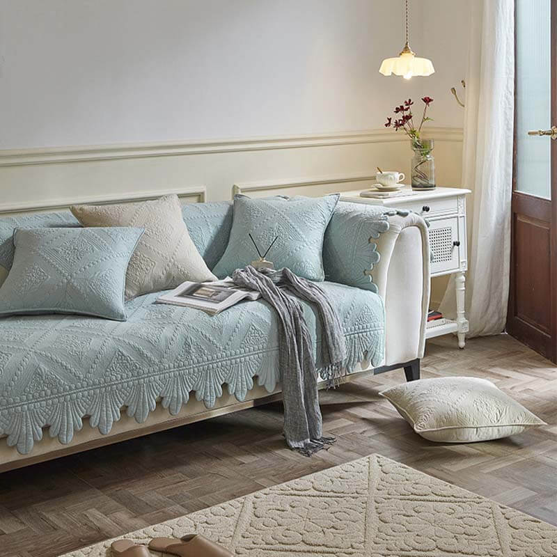 Fashion Leaf Trim Cotton Washable Couch Cover - Image 12