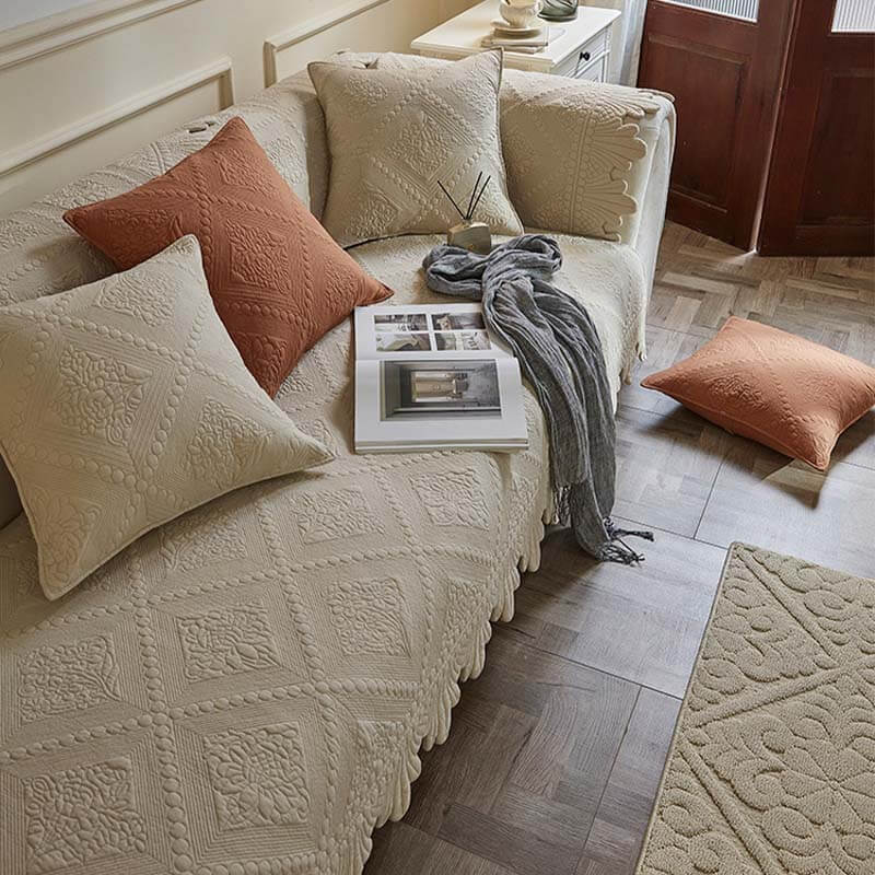 Fashion Leaf Trim Cotton Washable Couch Cover - Image 19