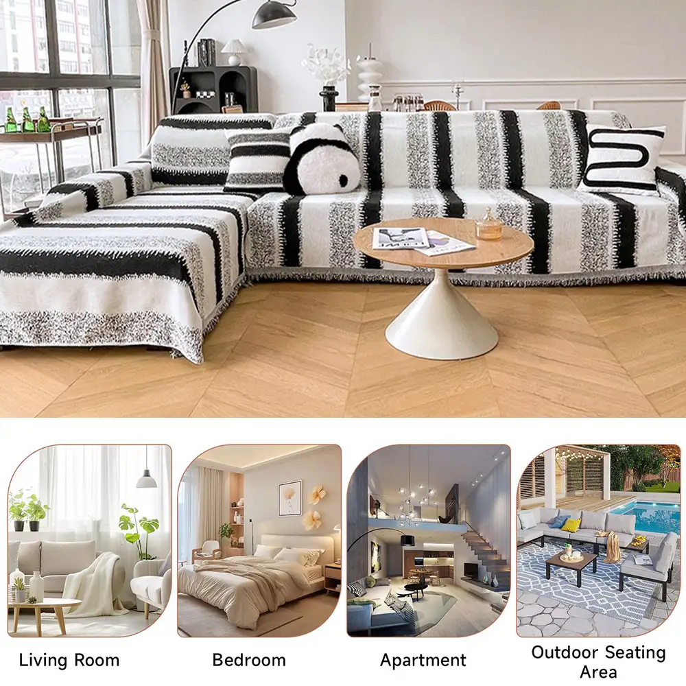 Fashion Striped Chenille Scratch-Resistant Sofa Protection Couch Cover - Image 10