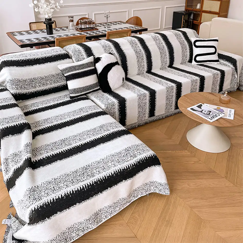 Fashion Striped Chenille Scratch-Resistant Sofa Protection Couch Cover - Image 12