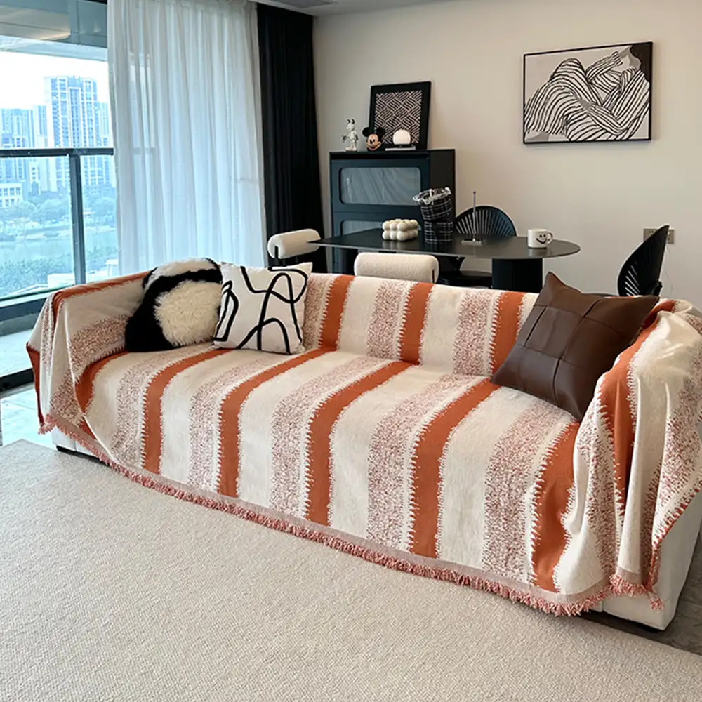 Fashion Striped Chenille Scratch-Resistant Sofa Protection Couch Cover - Image 15