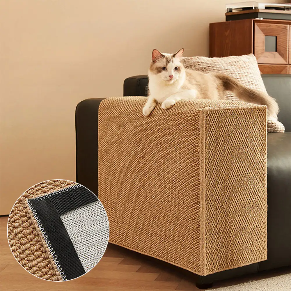 Faux Sisal Scratch-Resistant Sofa Armrest Protector Cover for Cats - Image 3