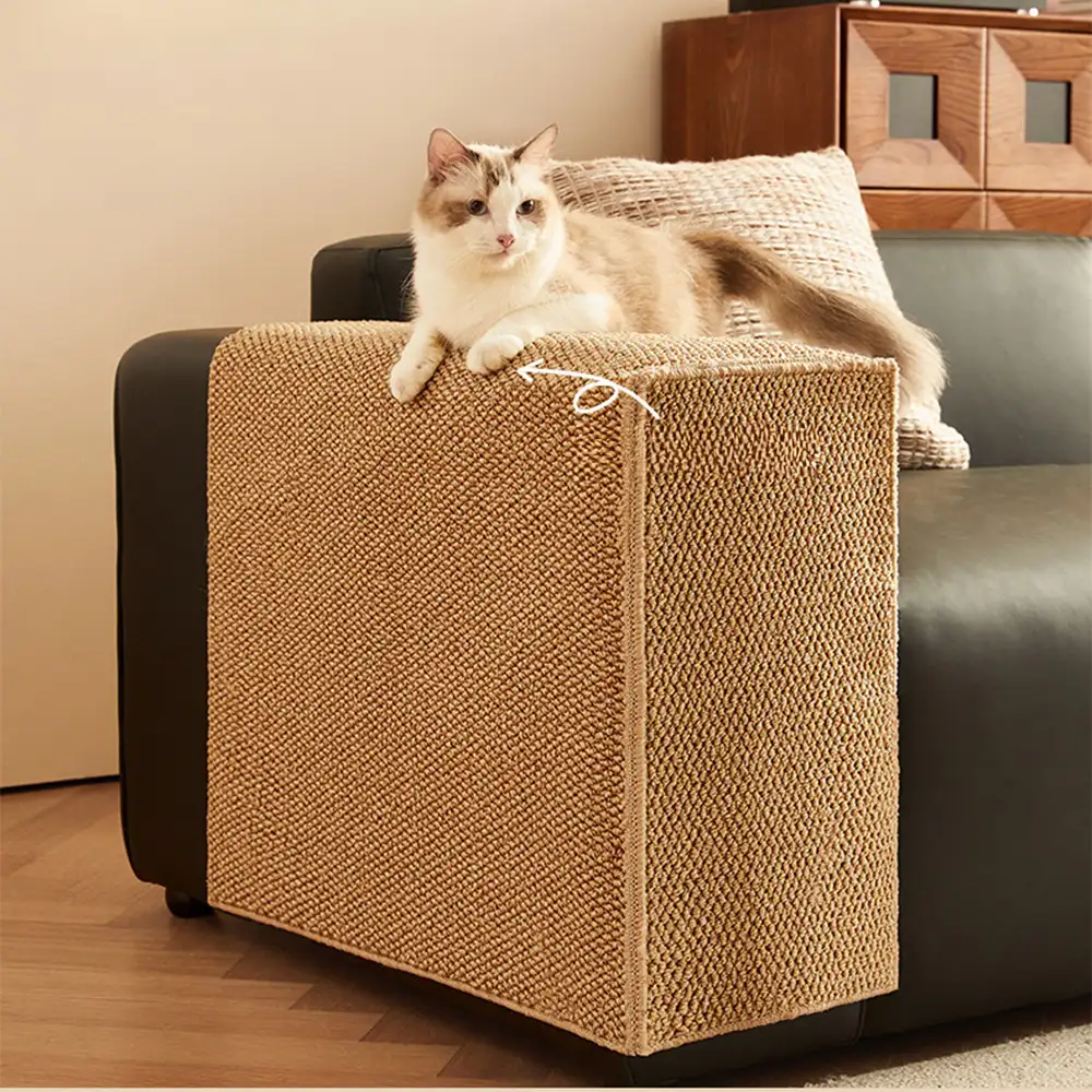Faux Sisal Scratch-Resistant Sofa Armrest Protector Cover for Cats - Image 9
