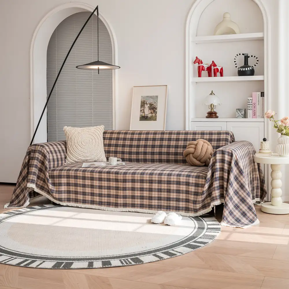Festive Plaid Color Block Sofa Decoration Couch Cover - Image 11