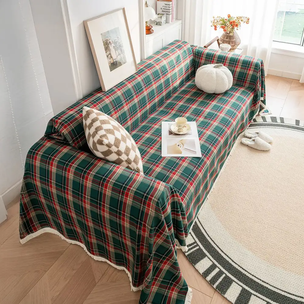 Festive Plaid Color Block Sofa Decoration Couch Cover - Image 13
