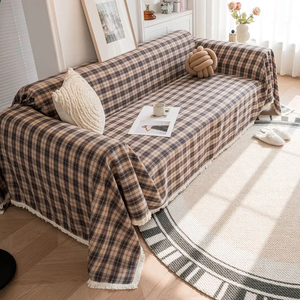 Festive Plaid Color Block Sofa Decoration Couch Cover - Image 14