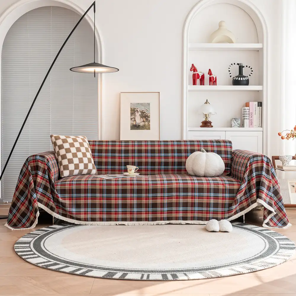 Festive Plaid Color Block Sofa Decoration Couch Cover - Image 3