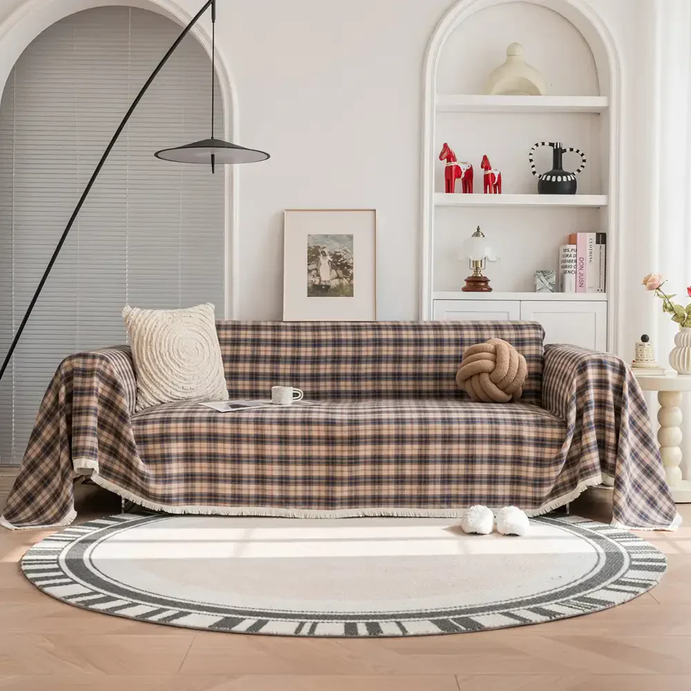 Festive Plaid Color Block Sofa Decoration Couch Cover - Image 5