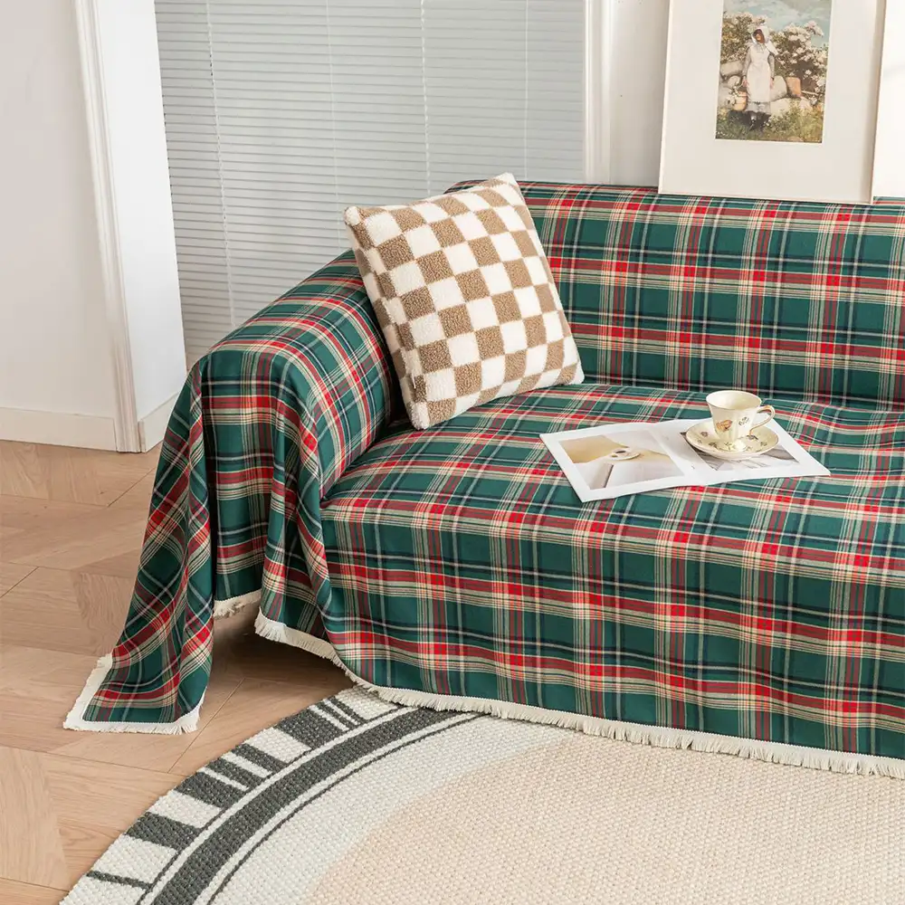Festive Plaid Color Block Sofa Decoration Couch Cover - Image 9