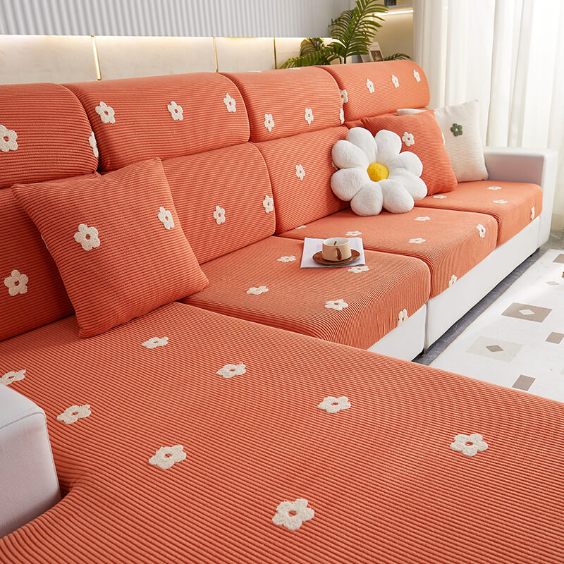 Floral Embroidered Fleece Sofa Anti-Scratch Stretch Couch Cover - Image 10