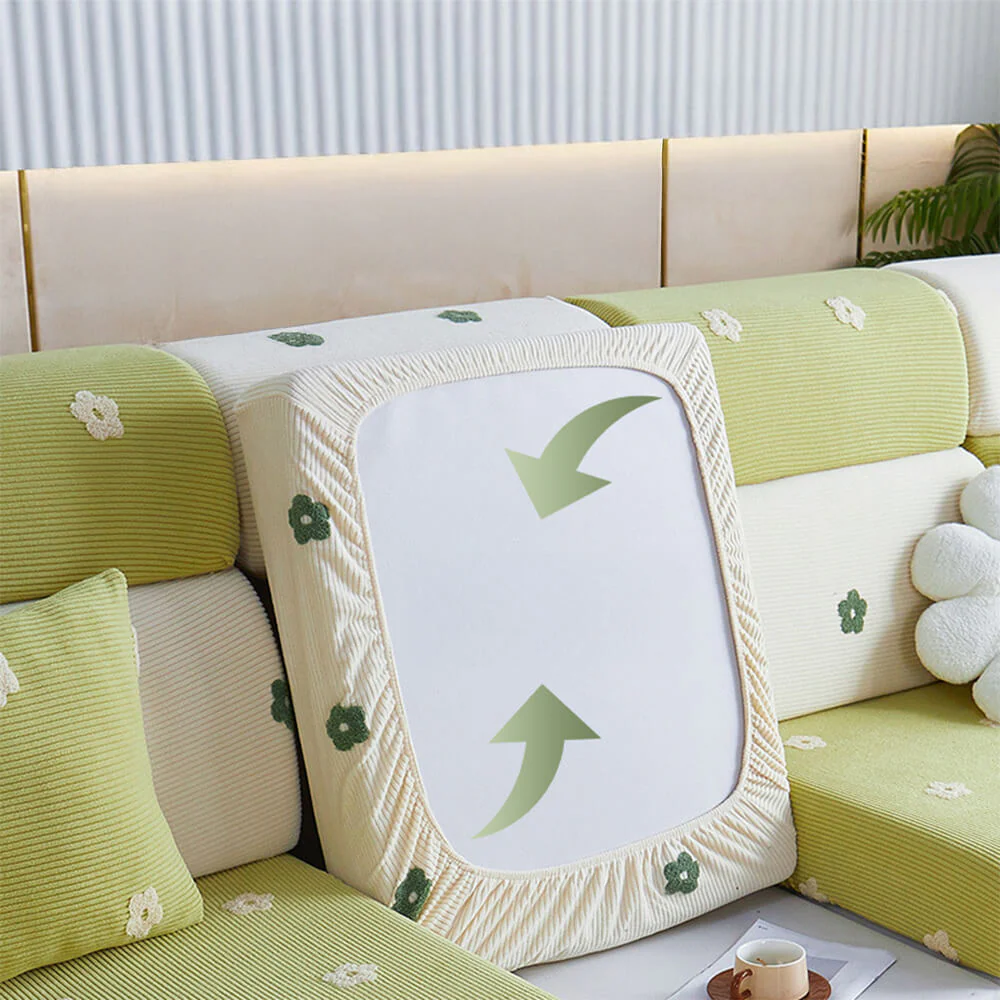 Floral Embroidered Fleece Sofa Anti-Scratch Stretch Couch Cover - Image 4