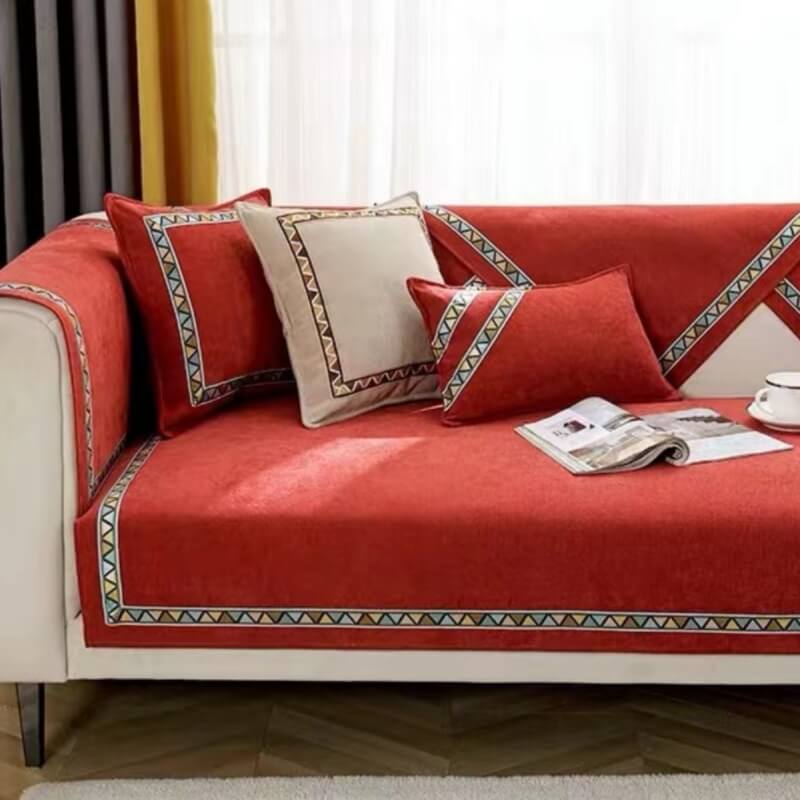 Geometric Decor Solid Colour Chenille Non-Slip Comfort Couch Cover - Image 3