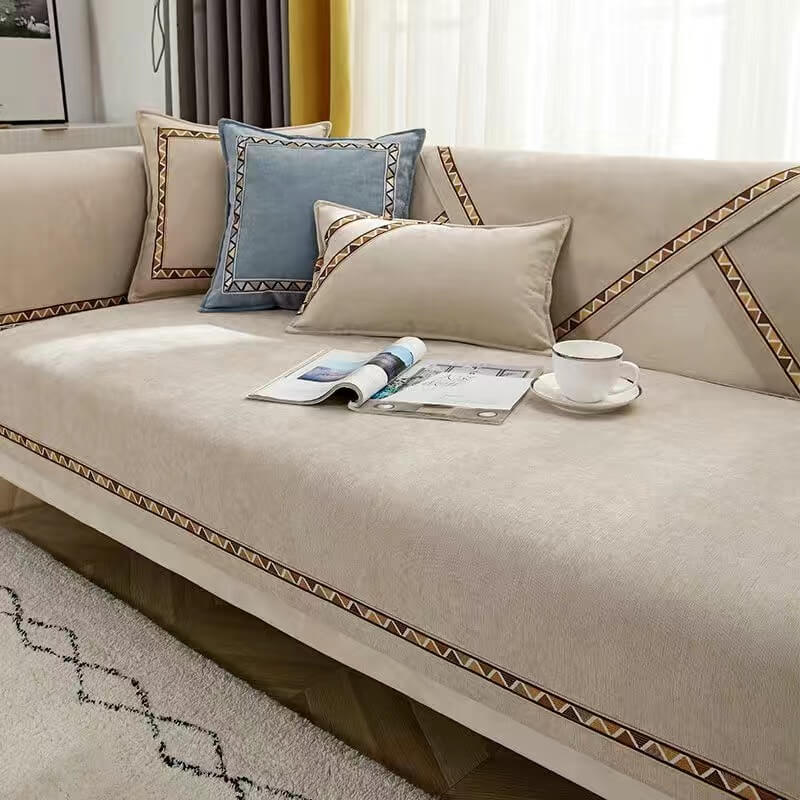 Geometric Decor Solid Colour Chenille Non-Slip Comfort Couch Cover - Image 9