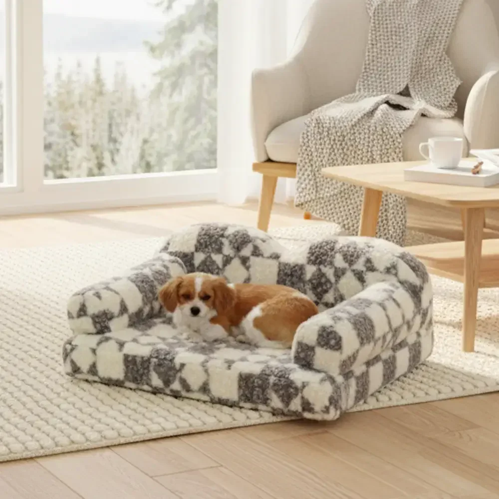 Geometric-Pattern Plush Thermal Removable And Washable Dog Bed - Image 2