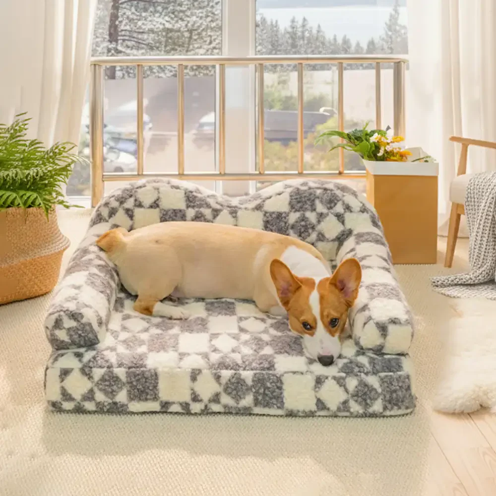 Geometric-Pattern Plush Thermal Removable And Washable Dog Bed - Image 8