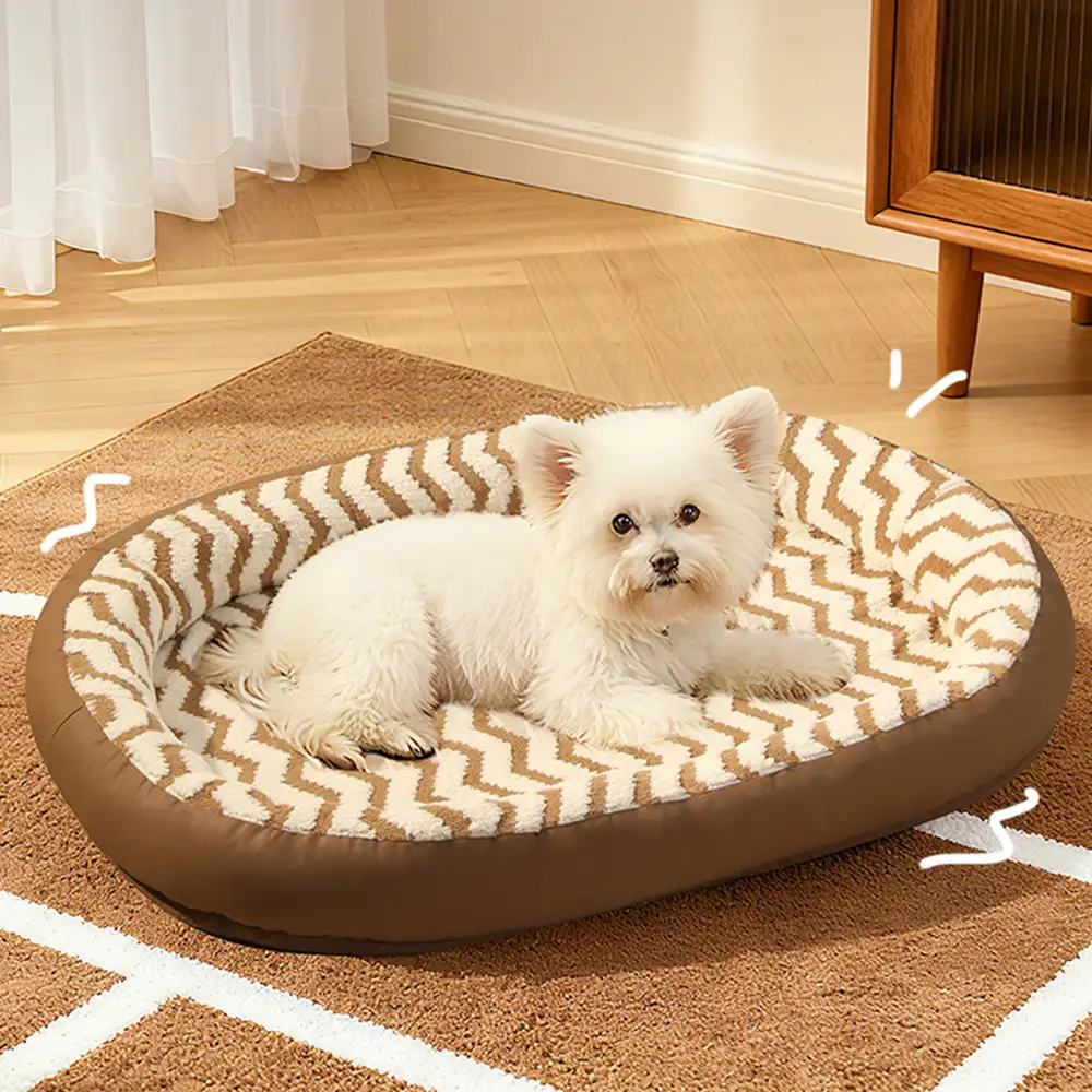 Geometric Wave Pattern Faux Leather Warm Removable And Washable Dog Bed - Image 10