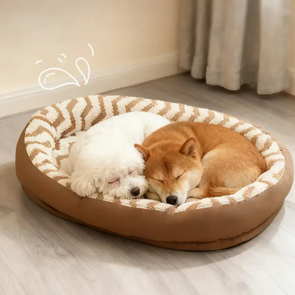 Geometric Wave Pattern Faux Leather Warm Removable And Washable Dog Bed - Image 3