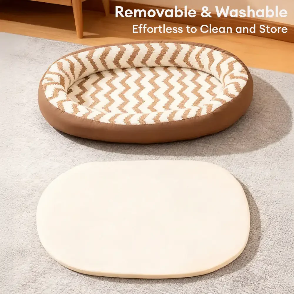 Geometric Wave Pattern Faux Leather Warm Removable And Washable Dog Bed - Image 4