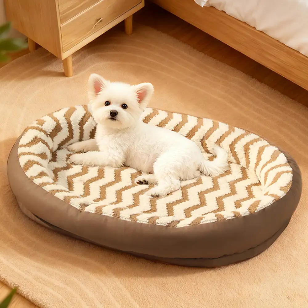 Geometric Wave Pattern Faux Leather Warm Removable And Washable Dog Bed - Image 7
