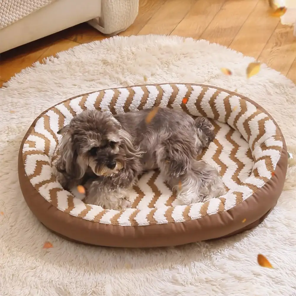 Geometric Wave Pattern Faux Leather Warm Removable And Washable Dog Bed - Image 8