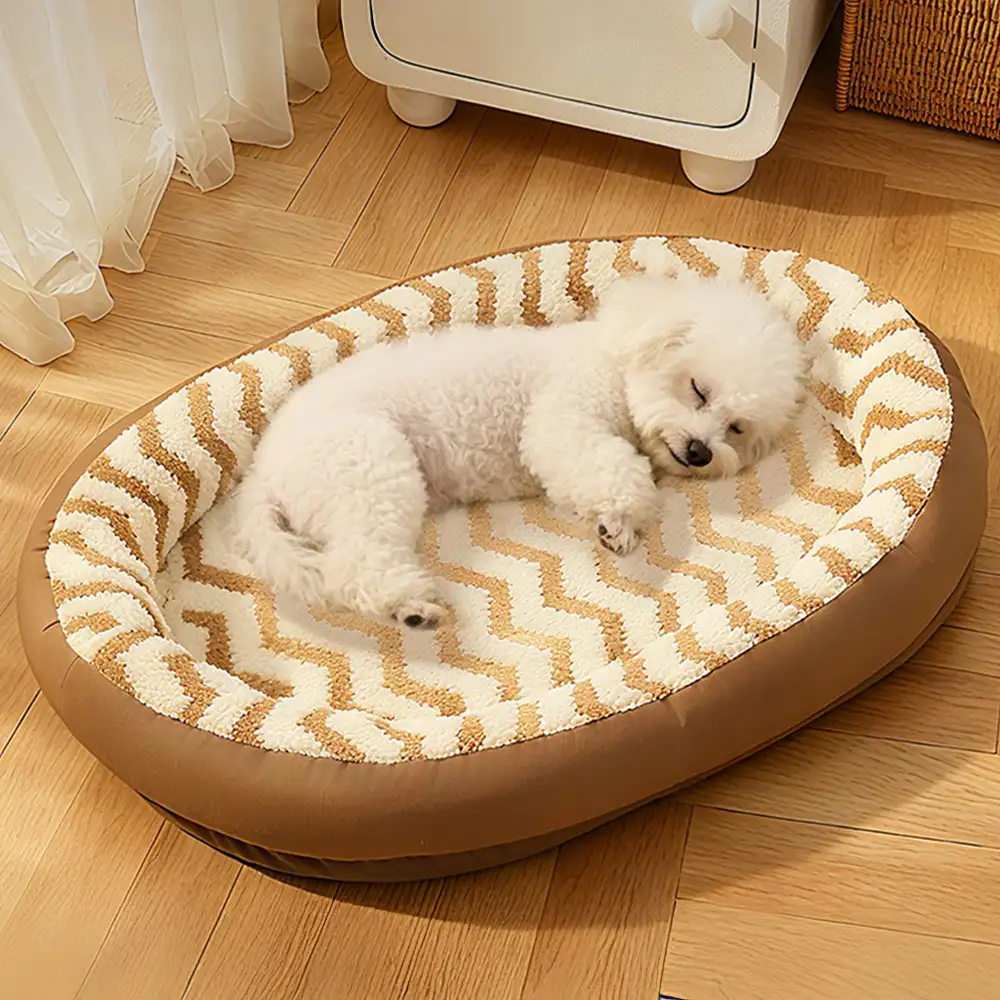 Geometric Wave Pattern Faux Leather Warm Removable And Washable Dog Bed - Image 9