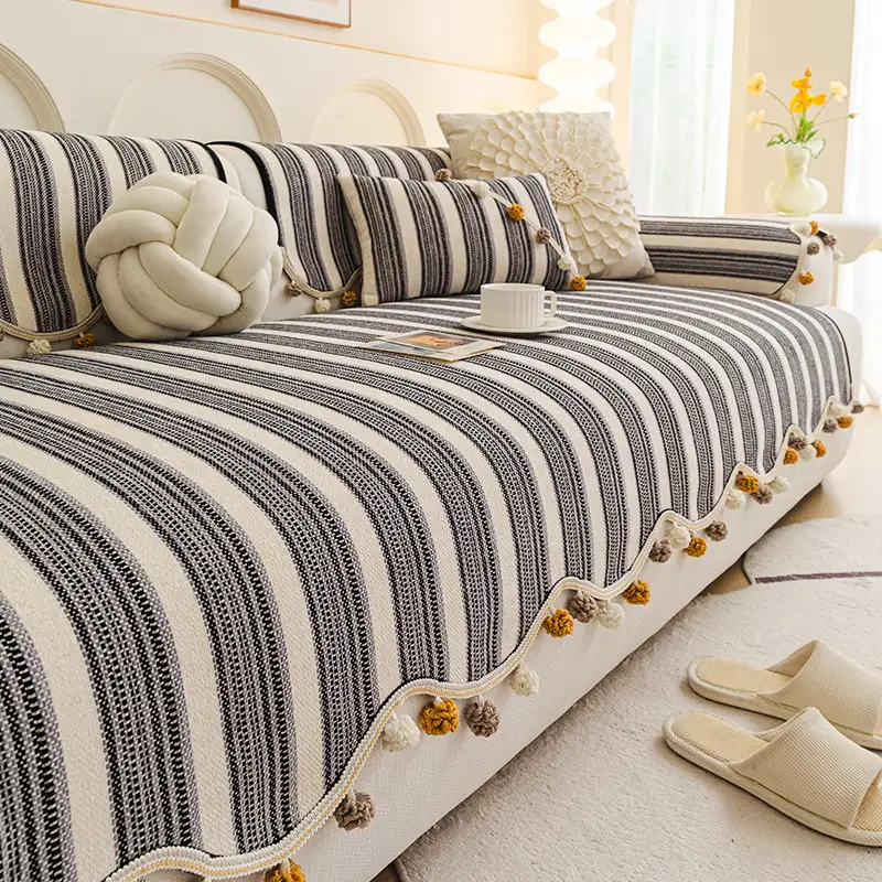 Irregular Contrast Color Chenille Skin-Friendly Non-Slip Sofa Protective Couch Cover - Image 3