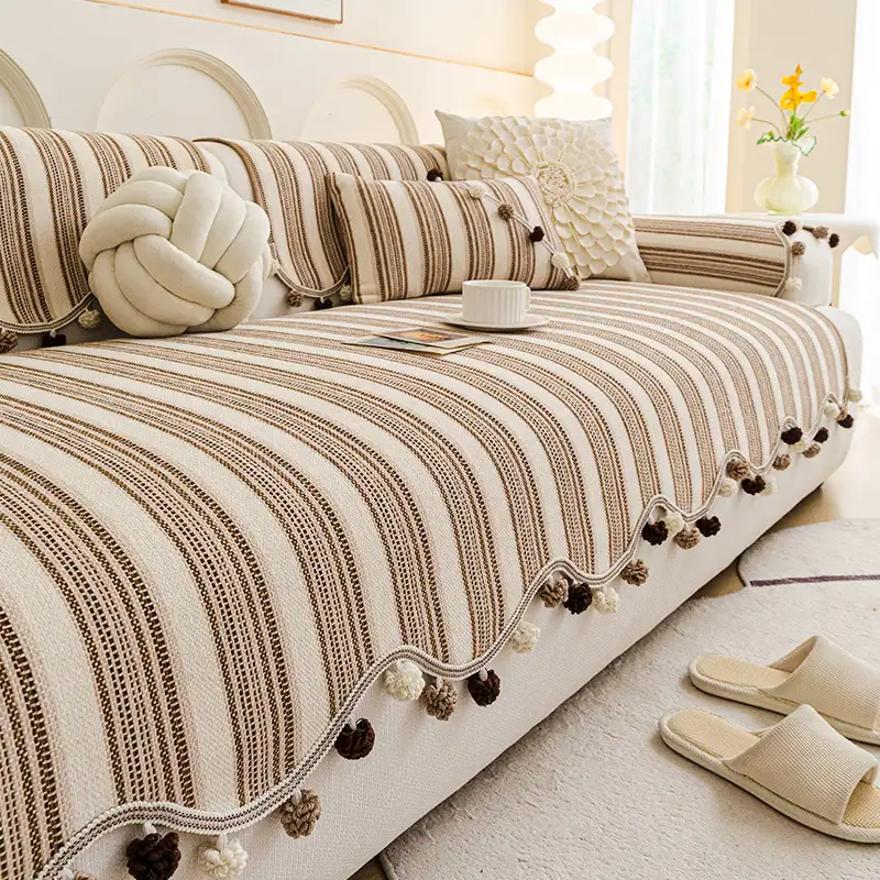 Irregular Contrast Color Chenille Skin-Friendly Non-Slip Sofa Protective Couch Cover - Image 9