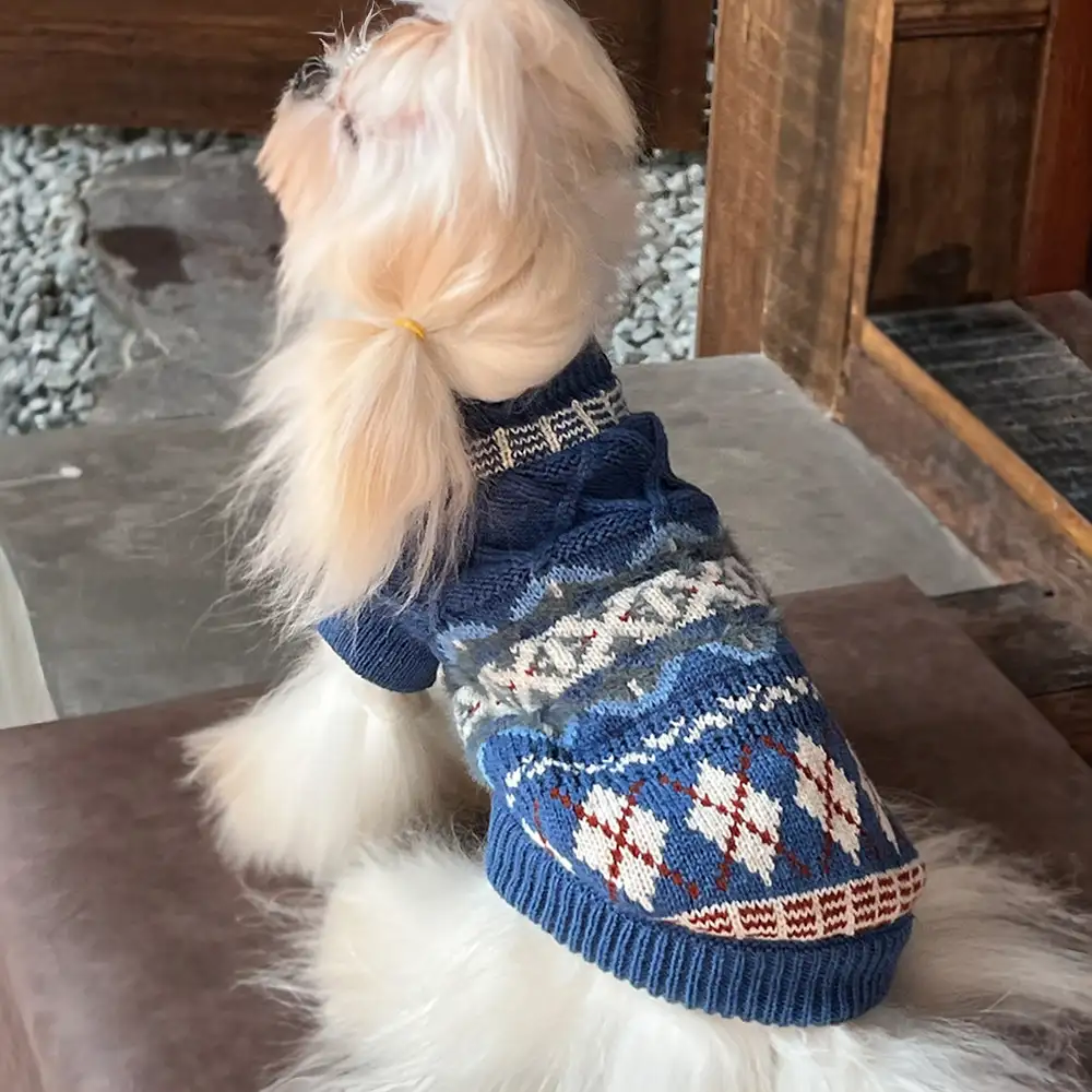 Knitted Fair Isle Diamond Dog Jumper - Image 10