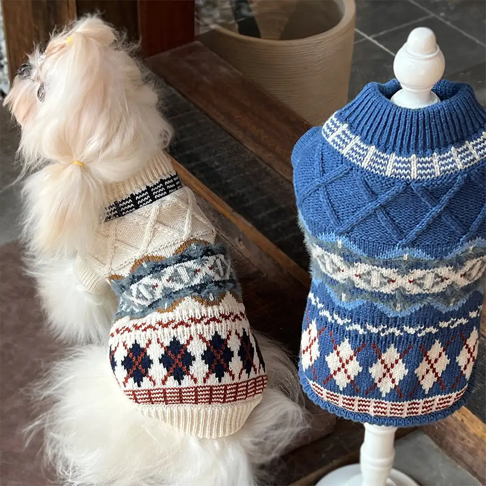Knitted Fair Isle Diamond Dog Jumper - Image 3