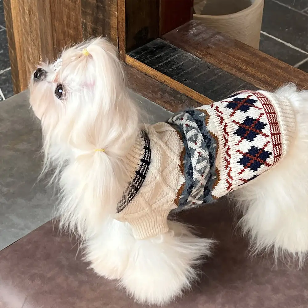 Knitted Fair Isle Diamond Dog Jumper - Image 4