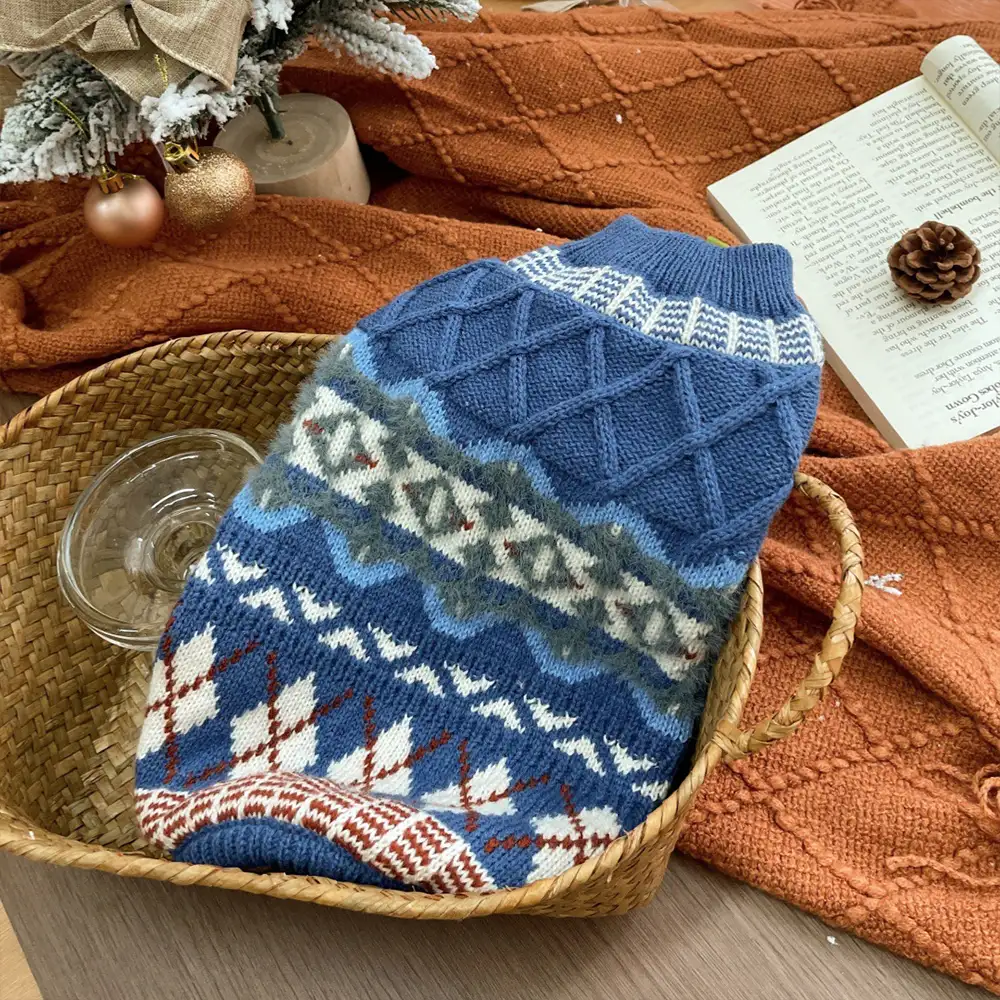 Knitted Fair Isle Diamond Dog Jumper - Image 9
