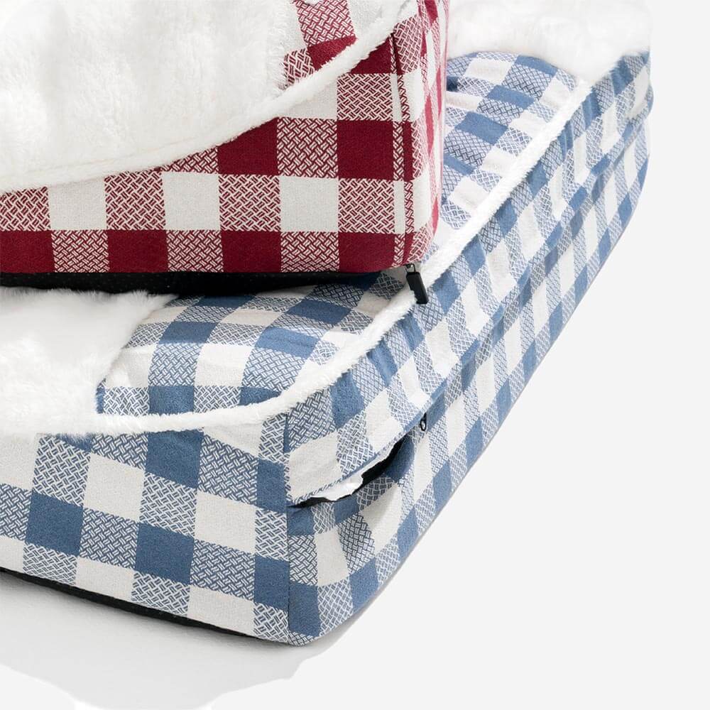 Large Classic Check Headrest Rectangle Calming Dog Bed - Dreamy wave - Image 12