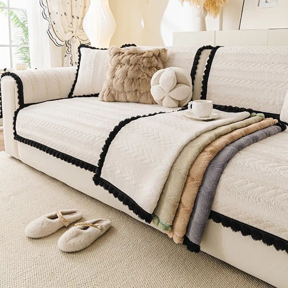 Lazy Chic Plush Winter Sofa Protector Skin-Friendly Couch Cover - Image 12