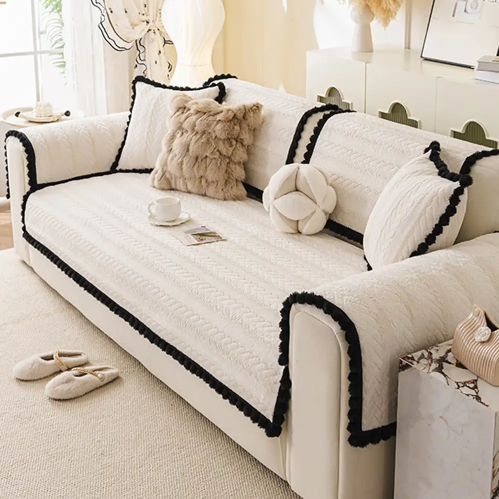 Lazy Chic Plush Winter Sofa Protector Skin-Friendly Couch Cover - Image 3