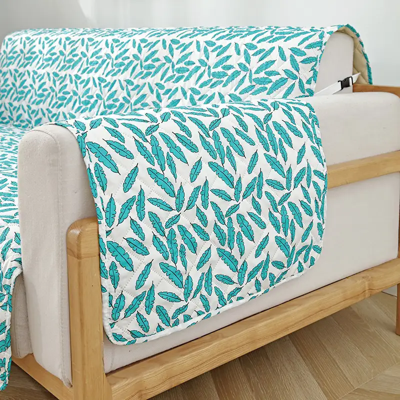 Leaf Print Quilted One-Piece Couch Cover with Non-Slip Elastic Straps - Image 8