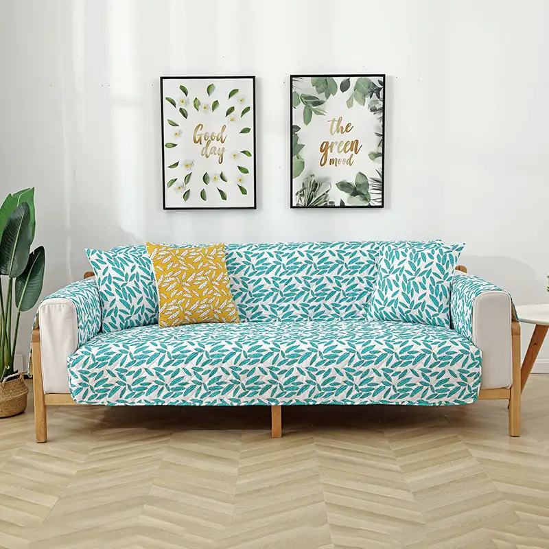 Leaf Print Quilted One-Piece Couch Cover with Non-Slip Elastic Straps - Image 9