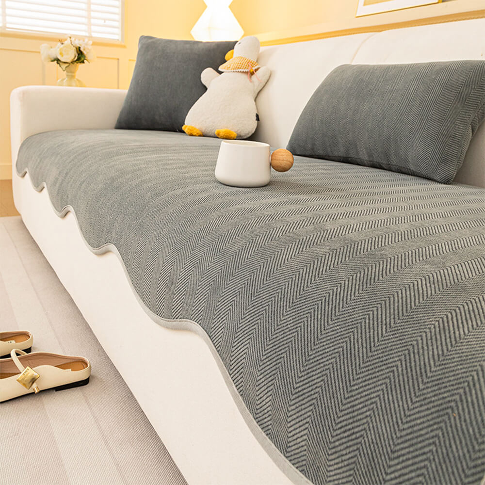 Minimalist Herringbone Chenille Non-Slip Wavy Edge Couch Cover - Image 9