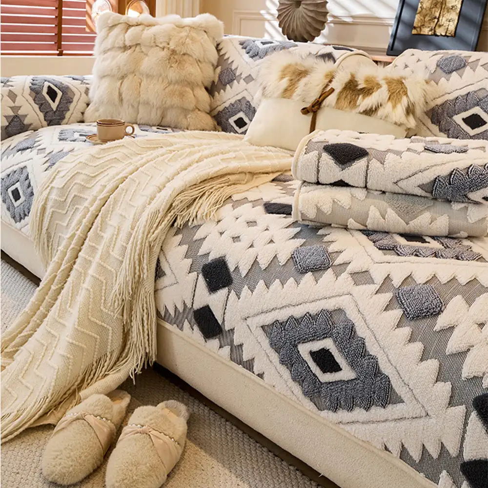 Modern Geometric Thick Plush Anti-Scratch Non-Slip Couch Cover - Image 10